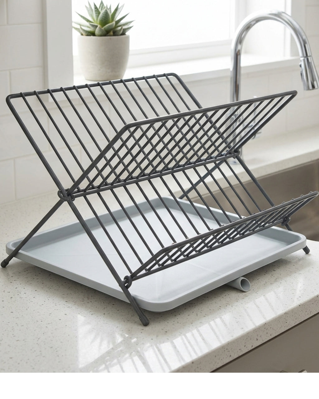Bwrkp Folding A-Frame Dish Draining Rack Graphite Gray - Lifestyle view